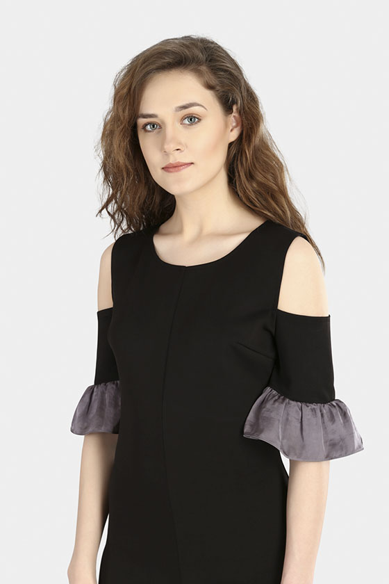 Black Cold Shoulder Dress - Front